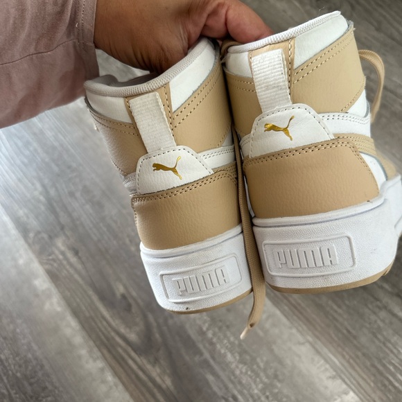 Puma Women's Tan and White High-Top Sneakers - Picture 3 of 6